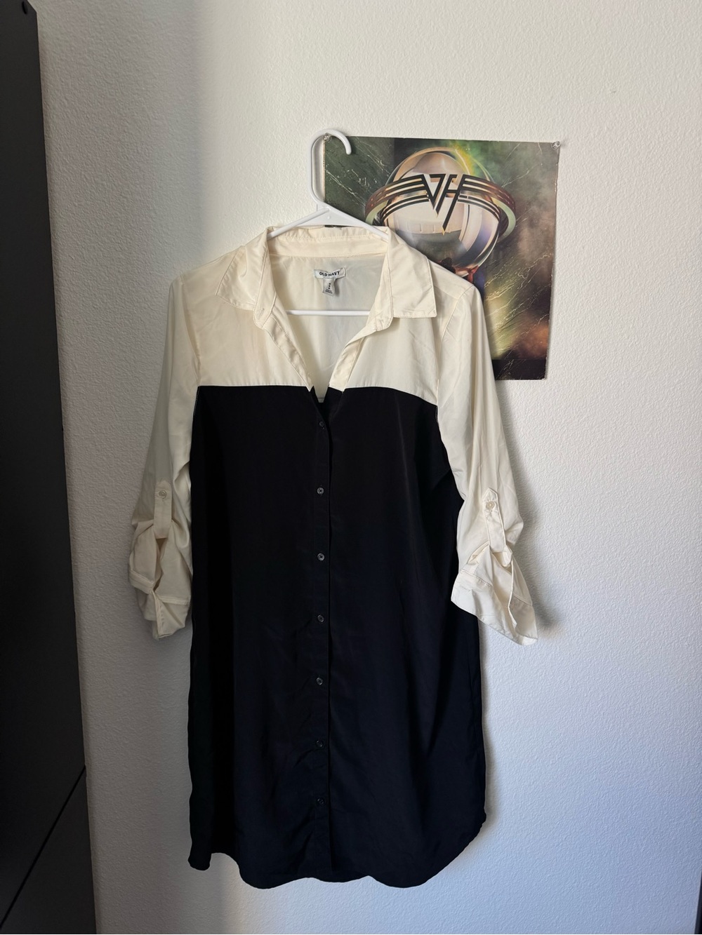 Vintage Two -Tone Black and Cream Button-Up Shirt Dress